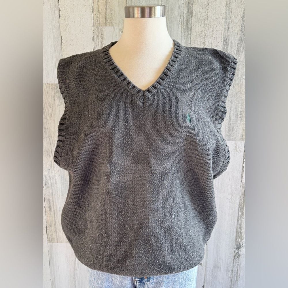 Vintage Polo Ralph Lauren Sweater Gray Preppy Classic natural fiber logo pony