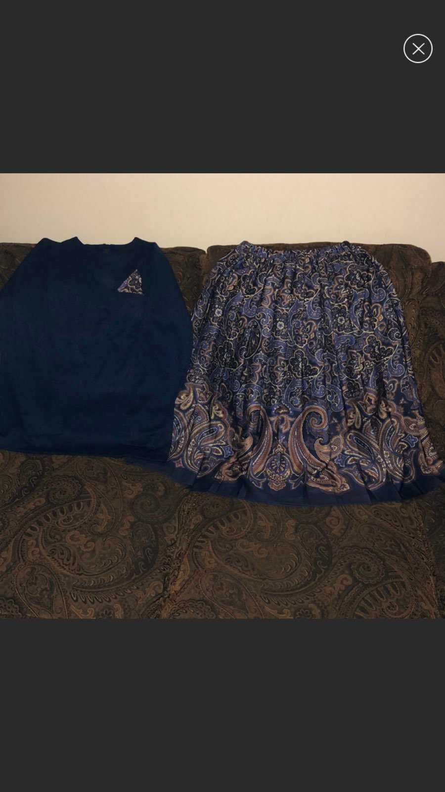 Navy Blue Career Casual Paisley Skirt Set 12