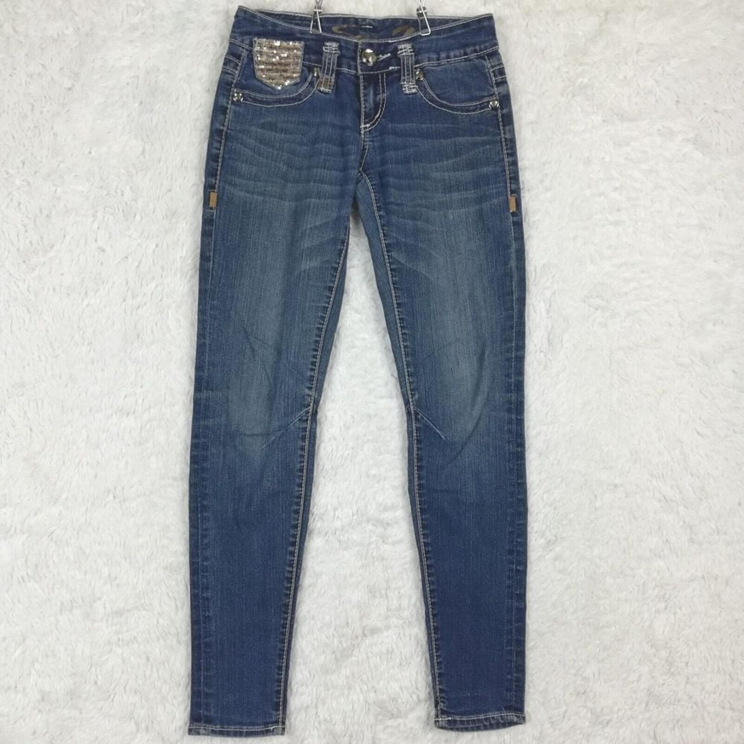 Seven7 Womens Jeans Legging Jegging Denim Sequins Metallic Shimmer Whiskering 25