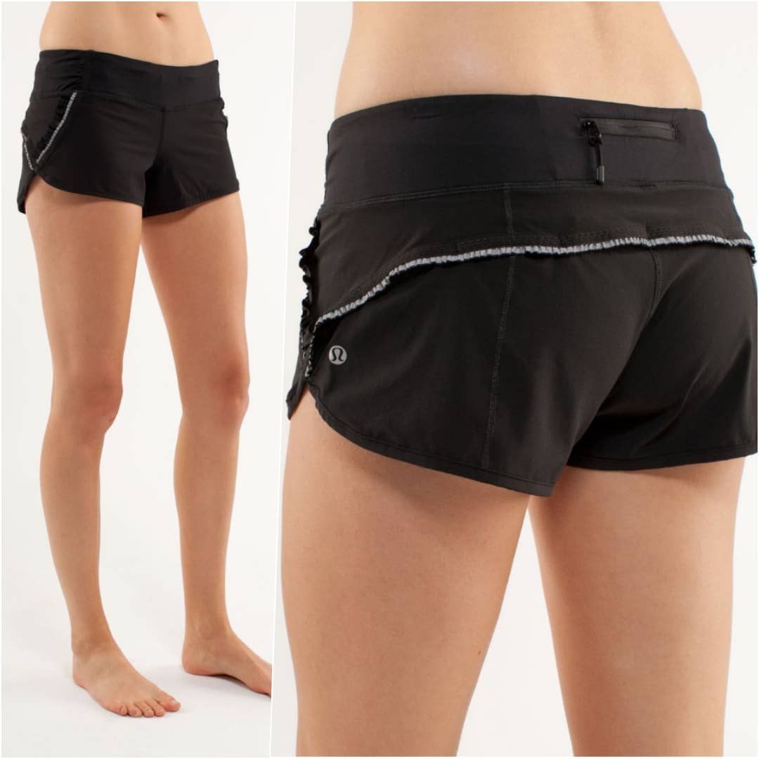 RARE Lululemon Run Track Shorts Ruffle Black Reflective 4 NWOT
