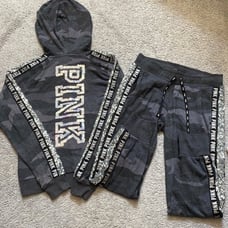 HTF LARGE VS PINK Blue Camo Bling Hoodie and Jogger Set