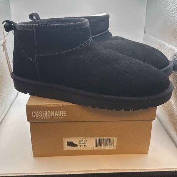 CUSHIONAIRE Women's Cozy Genuine Suede Ankle Snow Boots SIZE 11 BLACK NEW WITH B