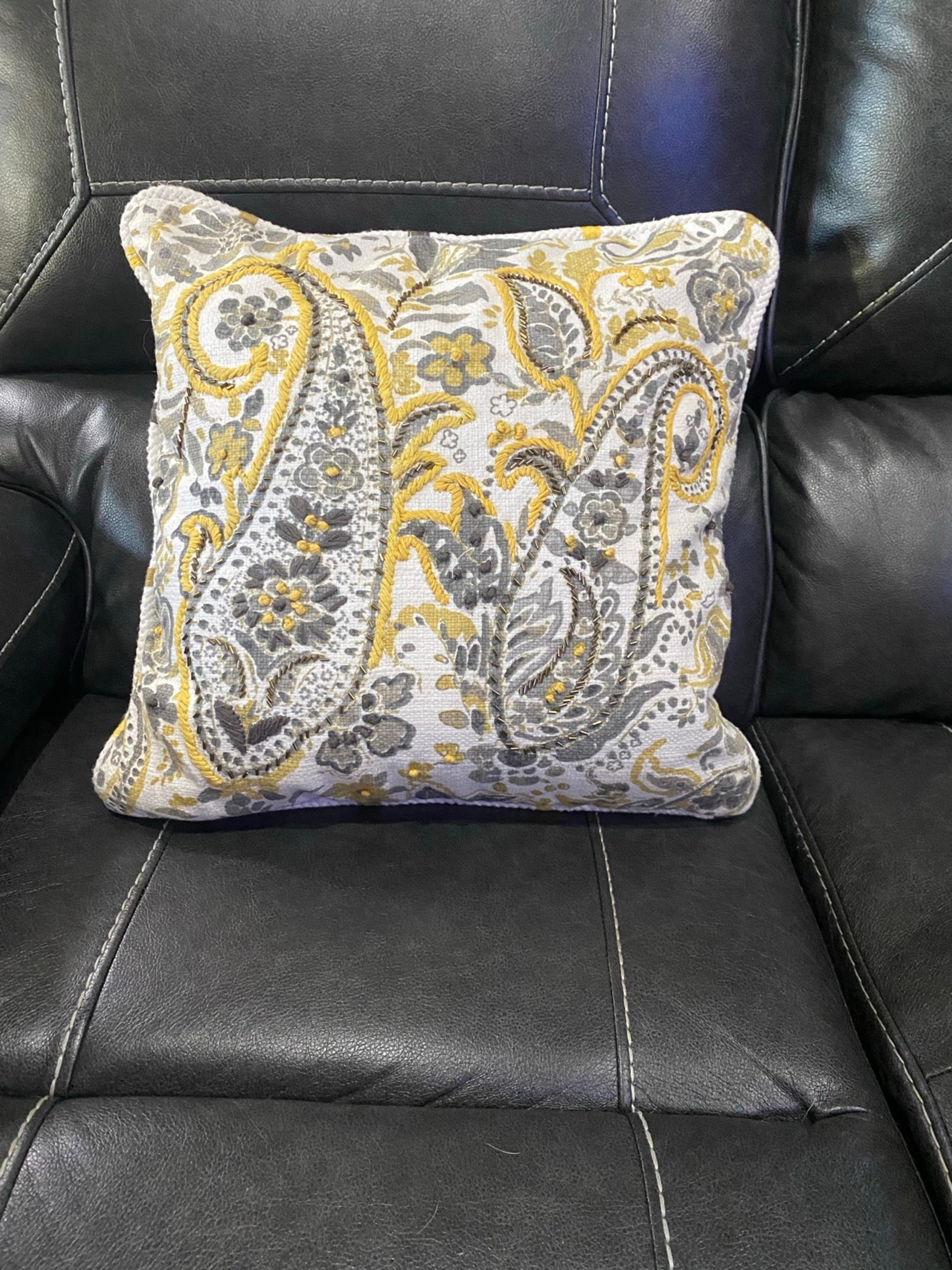 Envogue Decorative Feather Pillow 18"x19" Paisley Floral Gray Yellow Beaded