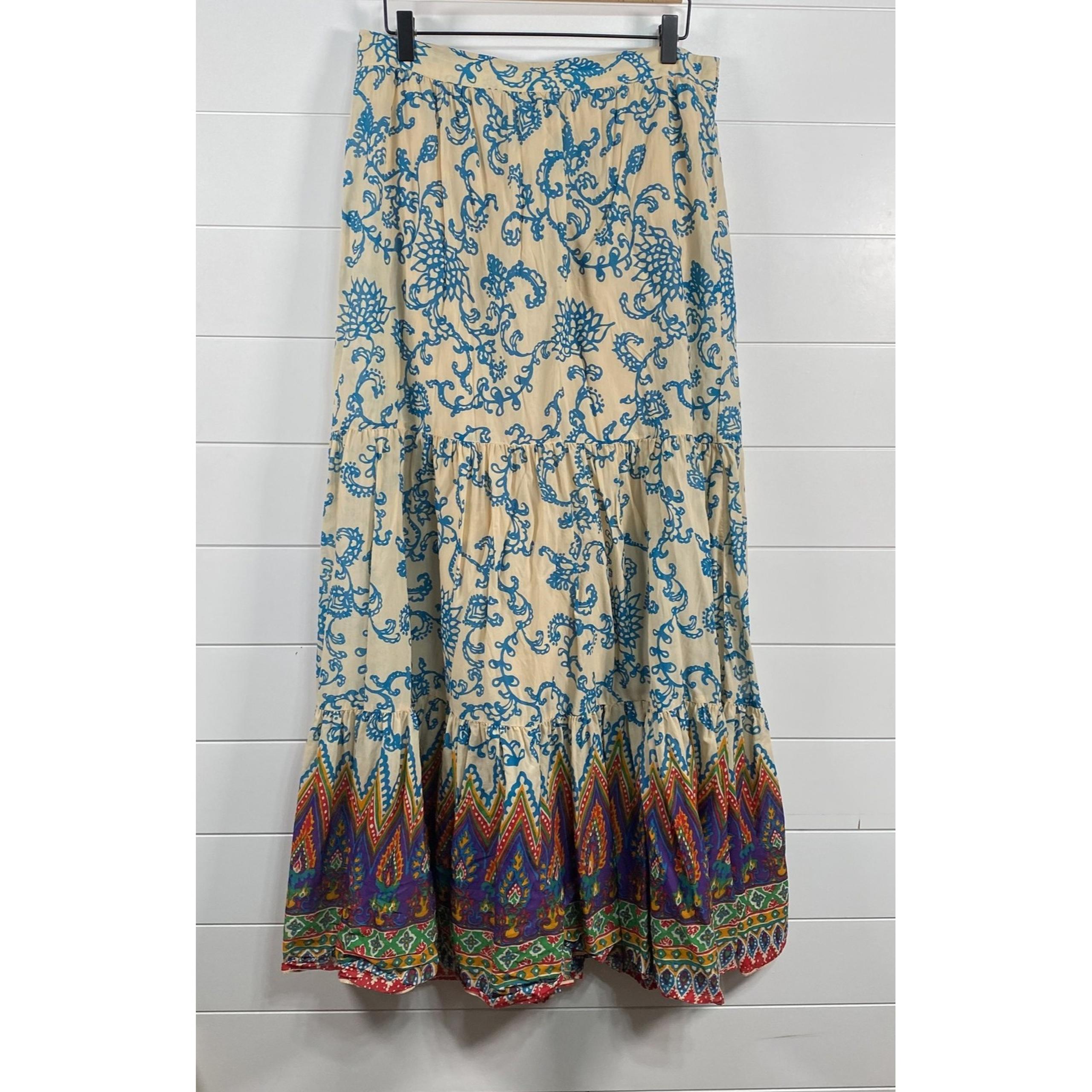 Free People Skirt Womens Large Cream Multicolor Sunrise Voile Maxi Boho Tiered