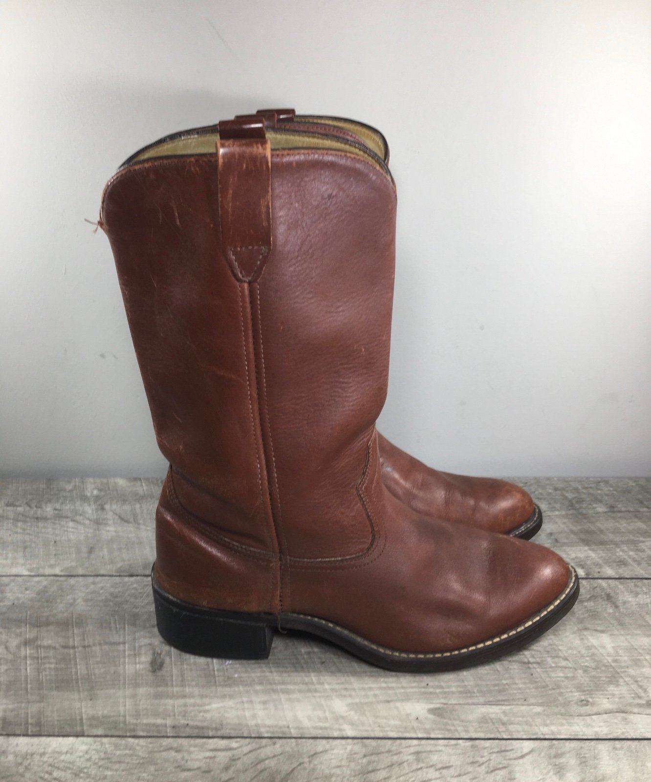 Vintage Acme Cowboy Men's Western Leather Biker Motorcycle Pull On Boots 9.5