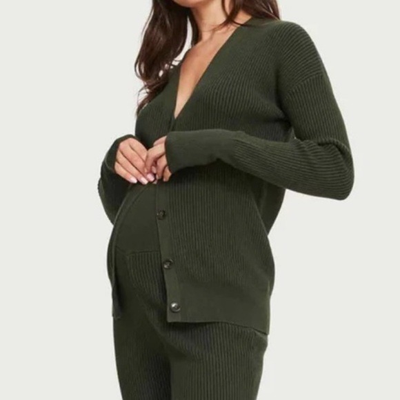 Hatch The Ribbed Knit Cardigan Maternity Olive Green Size 2 Medium