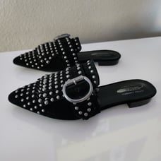 Jeffrey Campbell Free People Studded Suede Fringe Mules