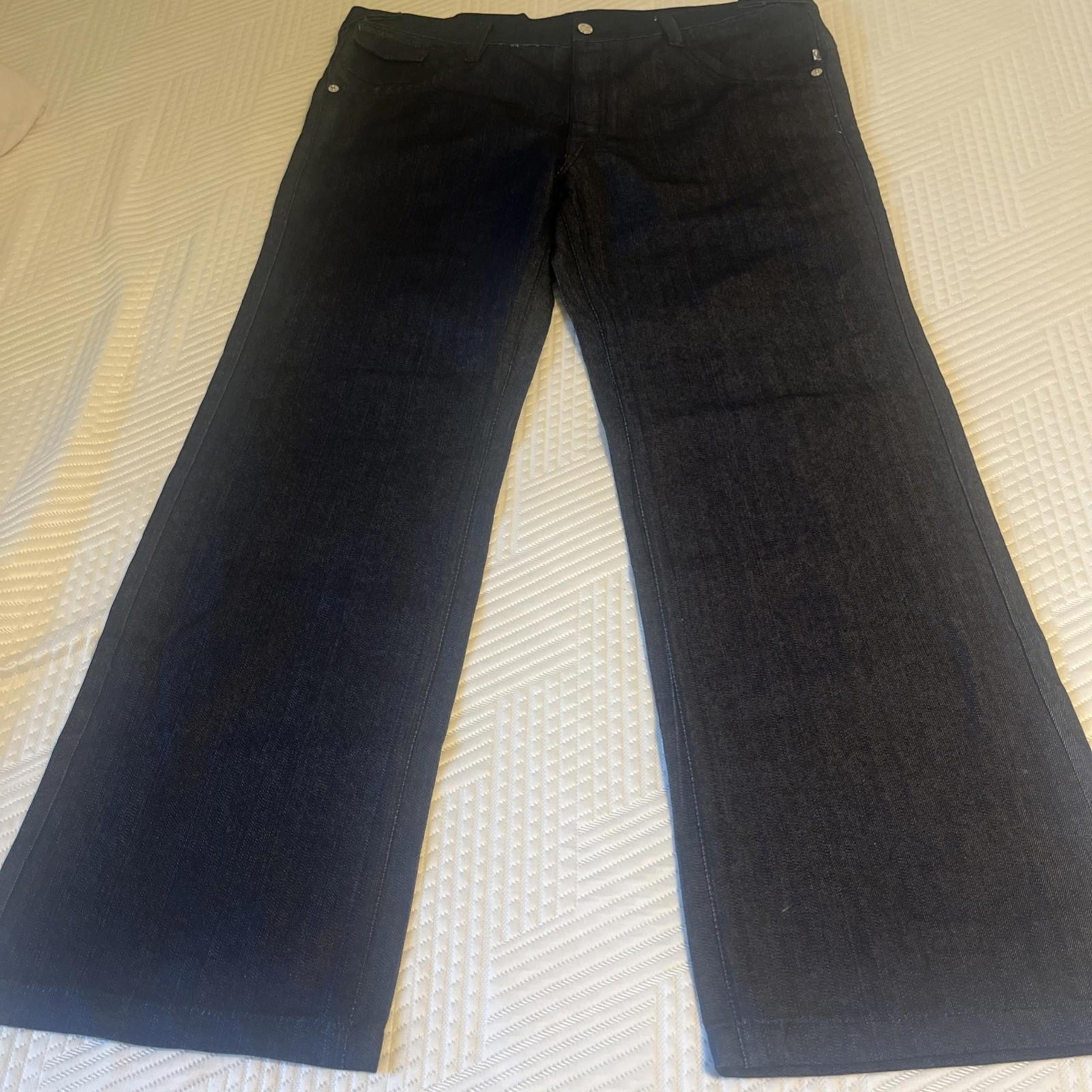 Cavi Jeans Mens 42x32  Blue Wide Leg Baggy Denim Dark Wash Faded Flap Pockets