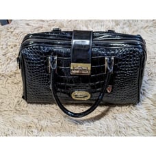 Brangio Italy Reptile Stamp Retro Vegan Leather Glossy Black Gold