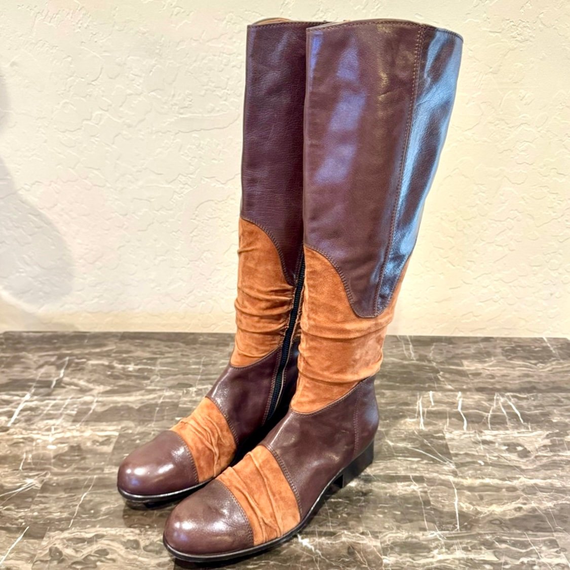 Leather and Suede Patchwork Knee High Riding Boots