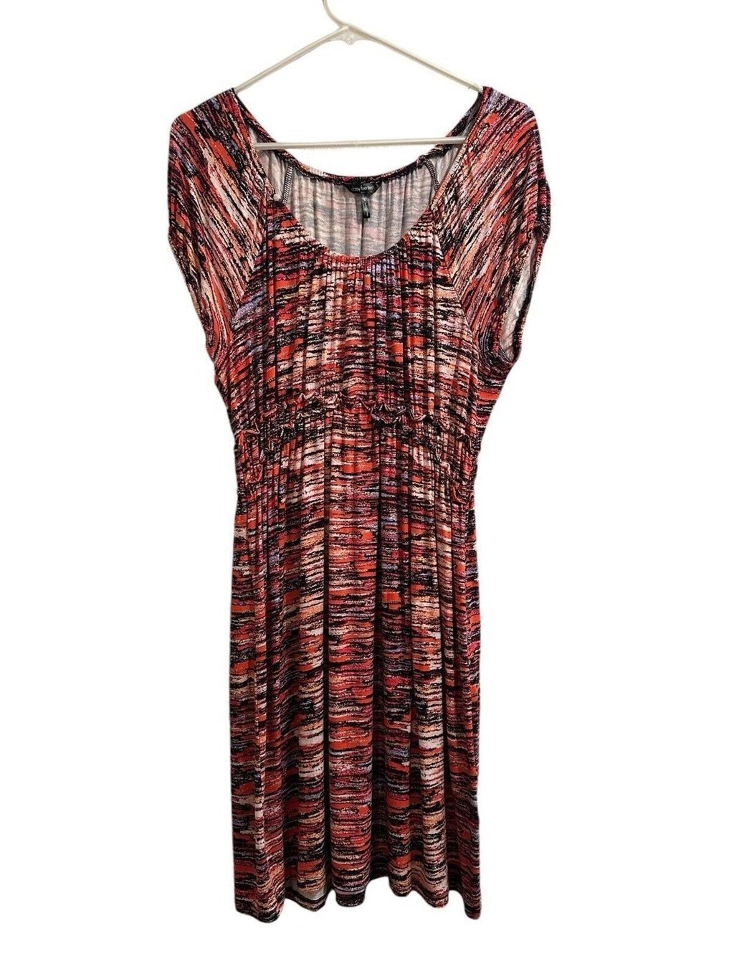 Daisy Fuentes Scoop Neck Summer Stretch Dress Womens L Multicolor Knee Length
