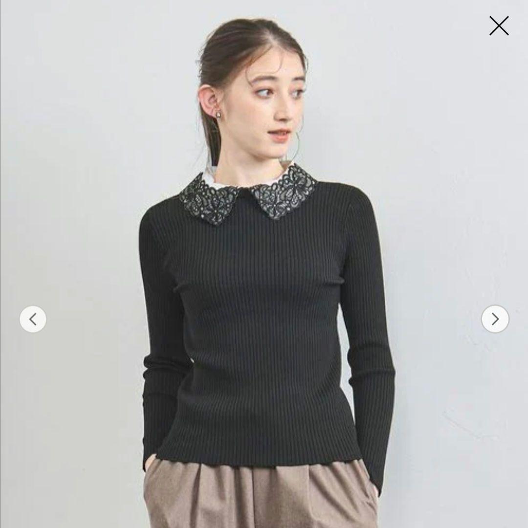 【Excellent Condition】UNITED ARROWS Ladies Long Sleeve Knit with Lace Collar