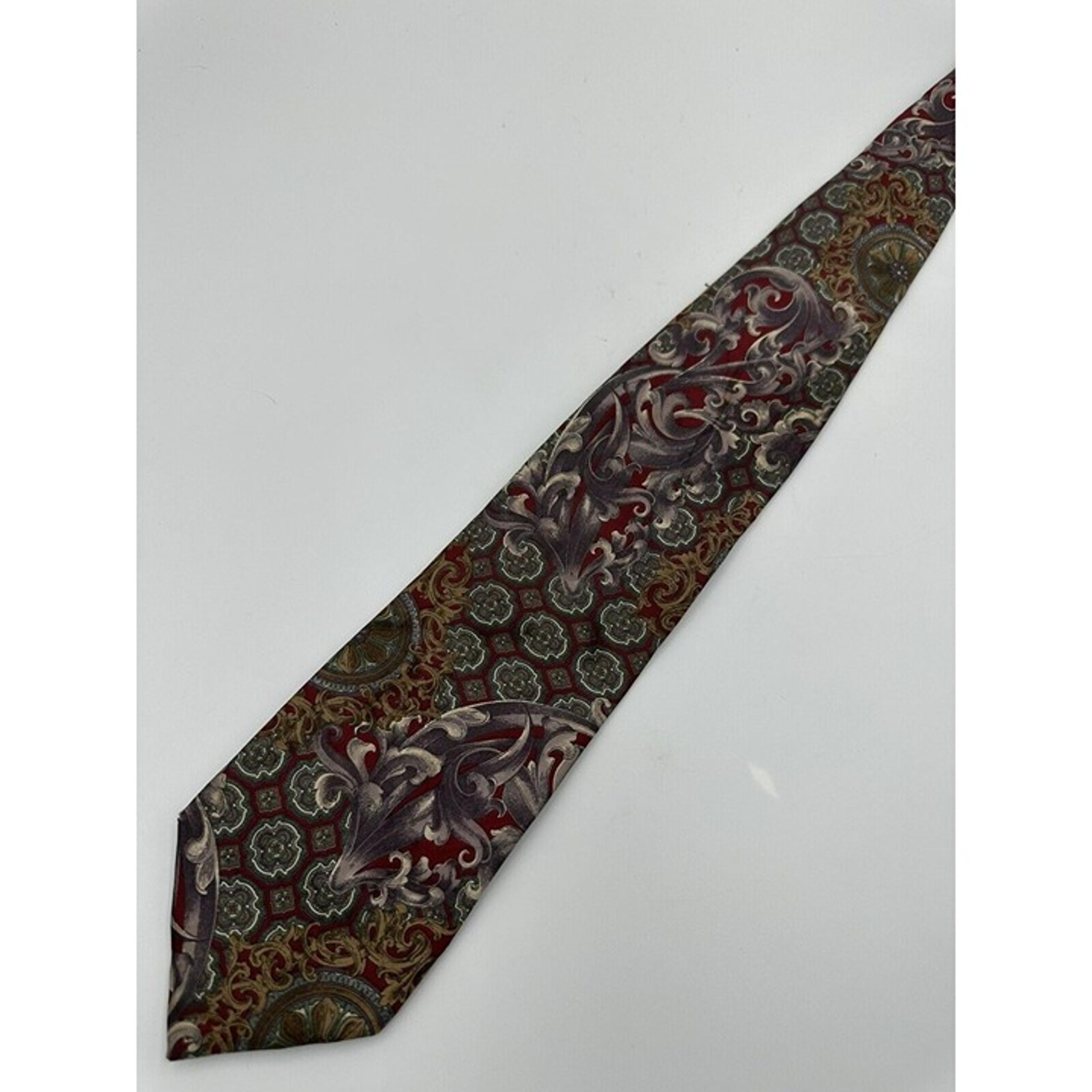 VTG Designer Ties Mens Silk Necktie Bill Blass Abstract Red Gold Gray Paisley