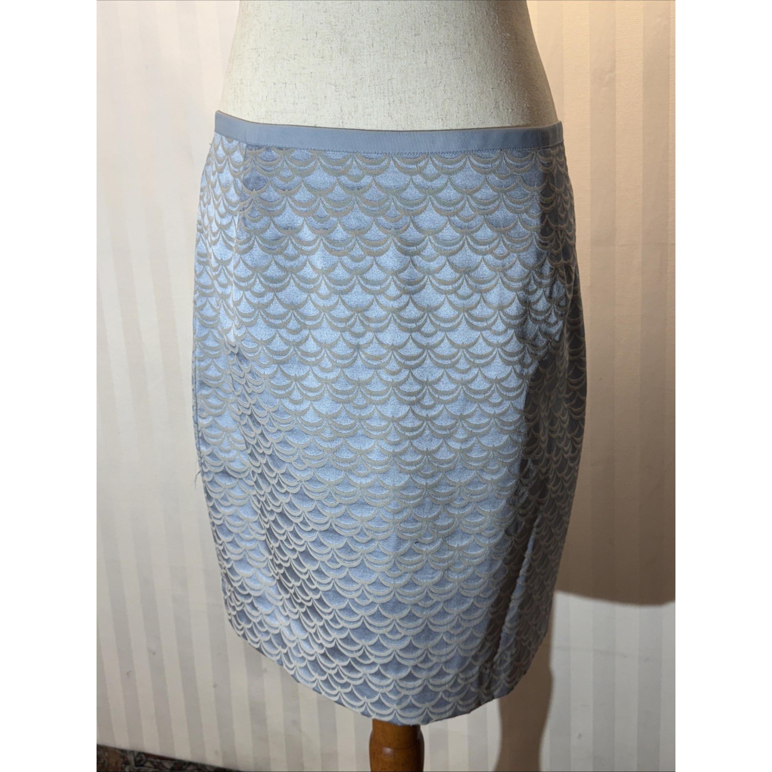 H&M Skirt Womens 12 Straight Pencil Short Blue Fish Scale Print Back Zip Office