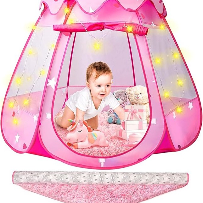 Princess Castle Girls Play Tent with Rug Pop Up Play Tent