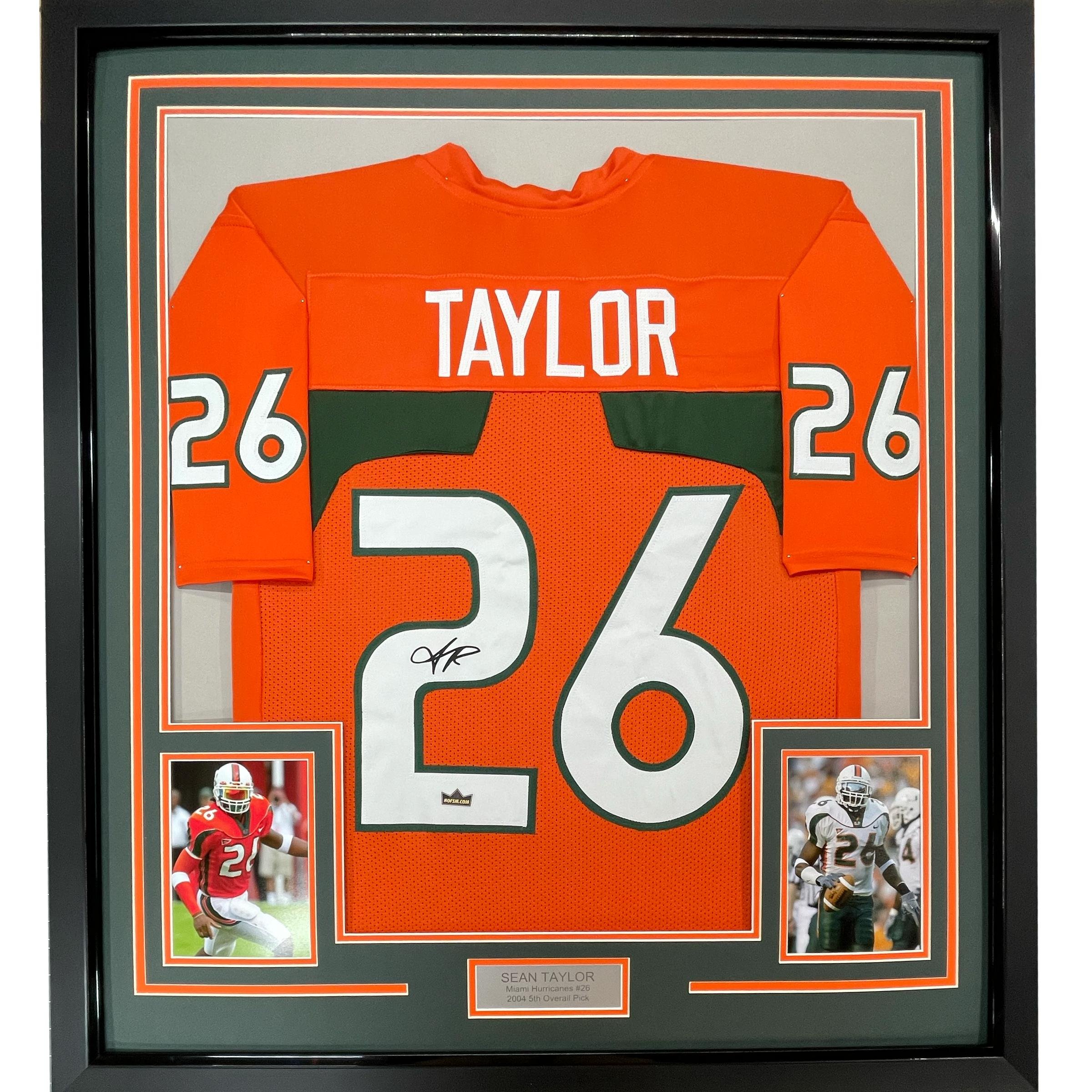 Framed Facsimile Autographed Sean Taylor 35x39 Miami Orange Auto Jersey