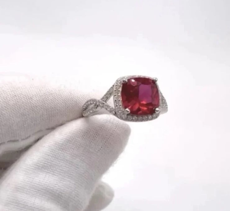 .925 Sterling Silver Simulated Ruby Cz Ring