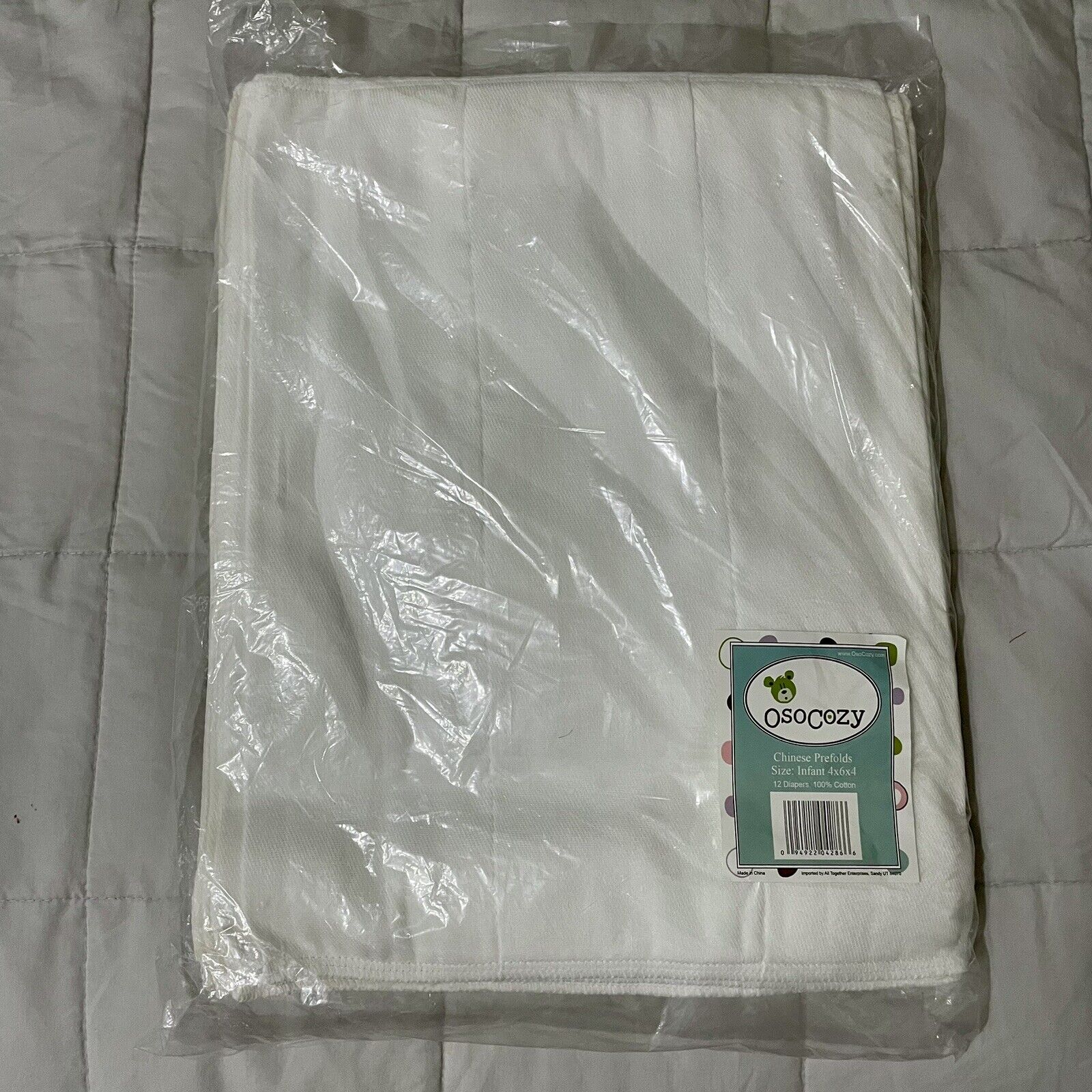 OsoCozy Chinese Prefolds Infant, 4x6x4 Soft and Absorbent Baby 12 Diapers Cotton