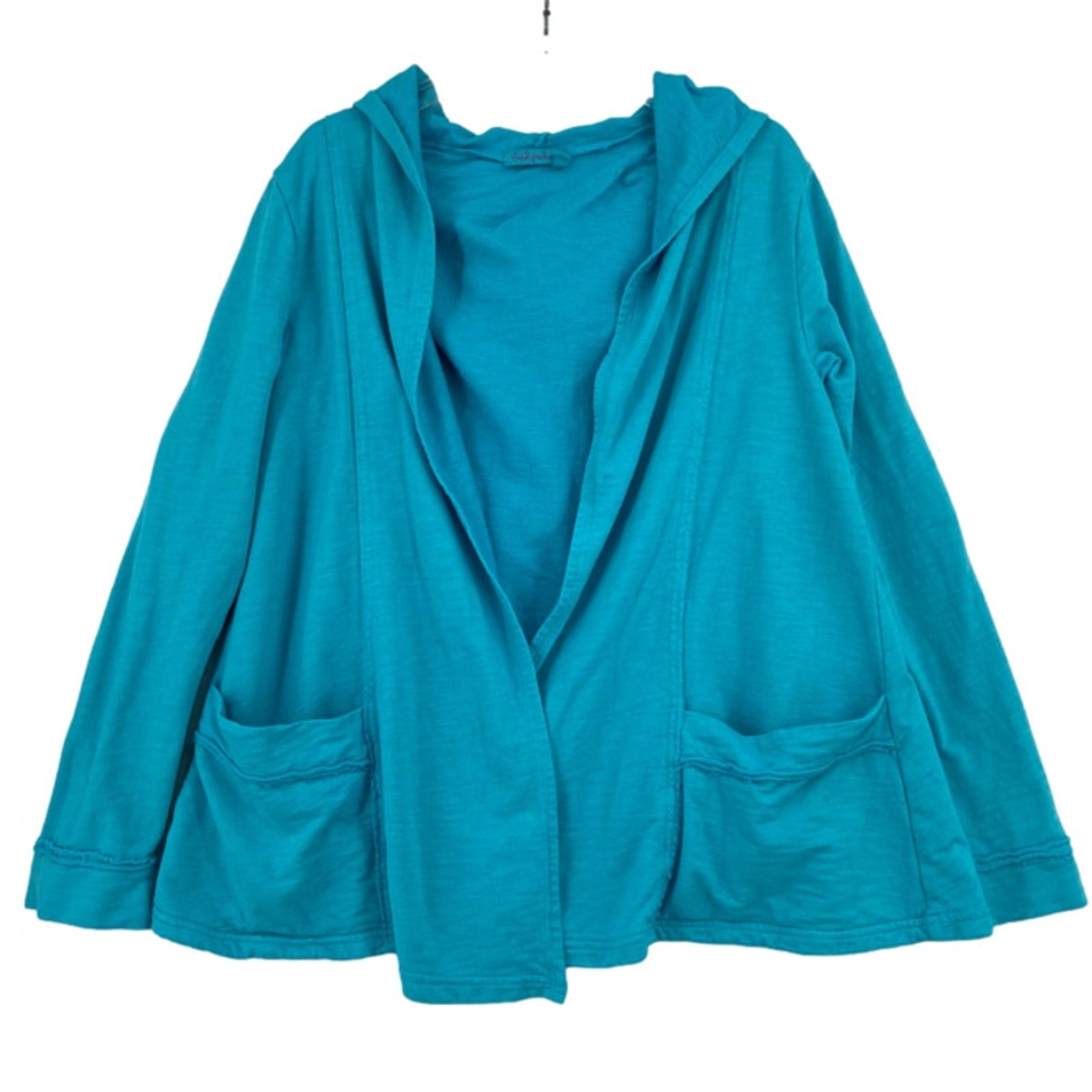 Fresh Produce Hooded Cardigan Size XS/S Blue Open Front Oversized Cotton Blend