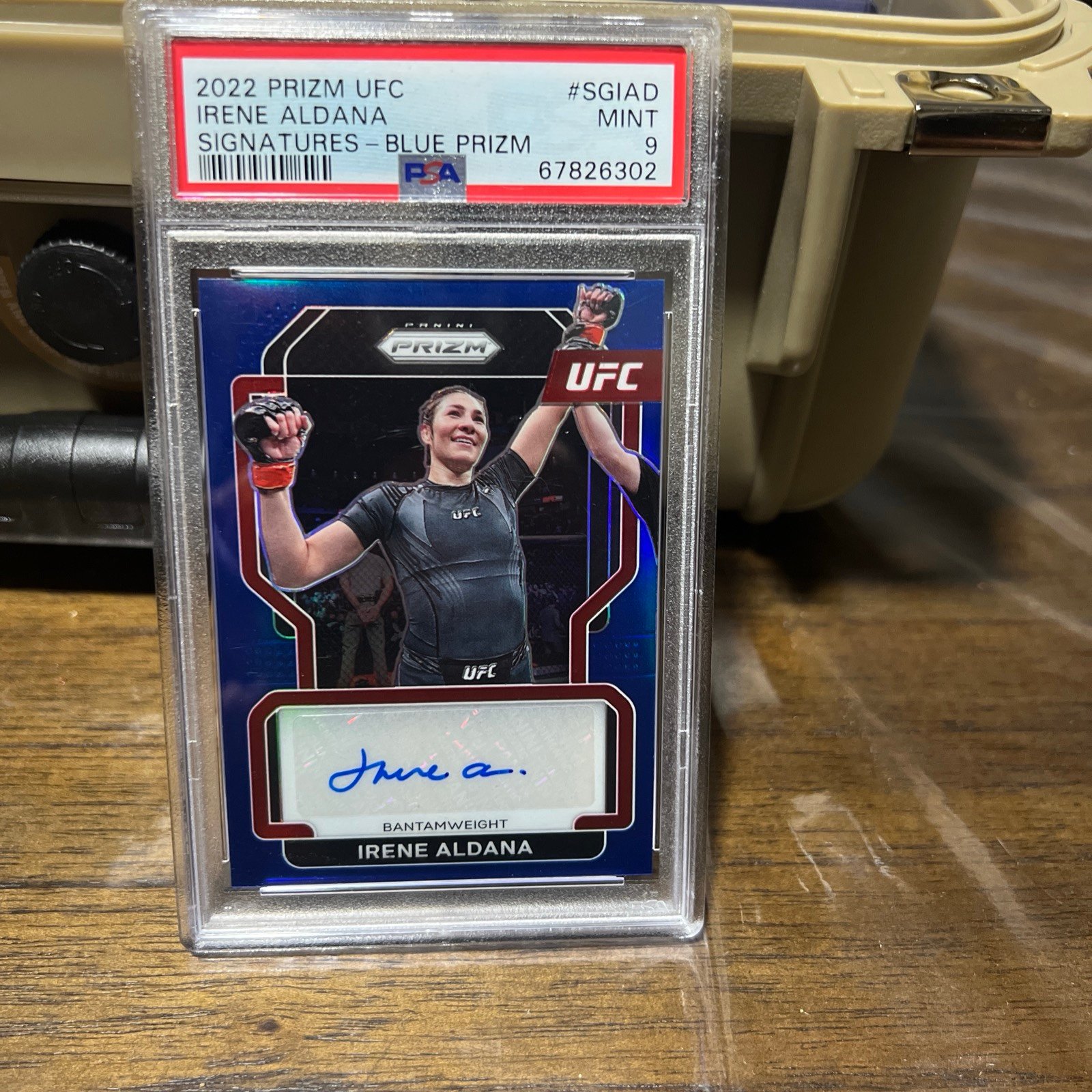 UFC 2022 Prizm Irene Aldana Blue Prizm Signature Autograph PSA 9