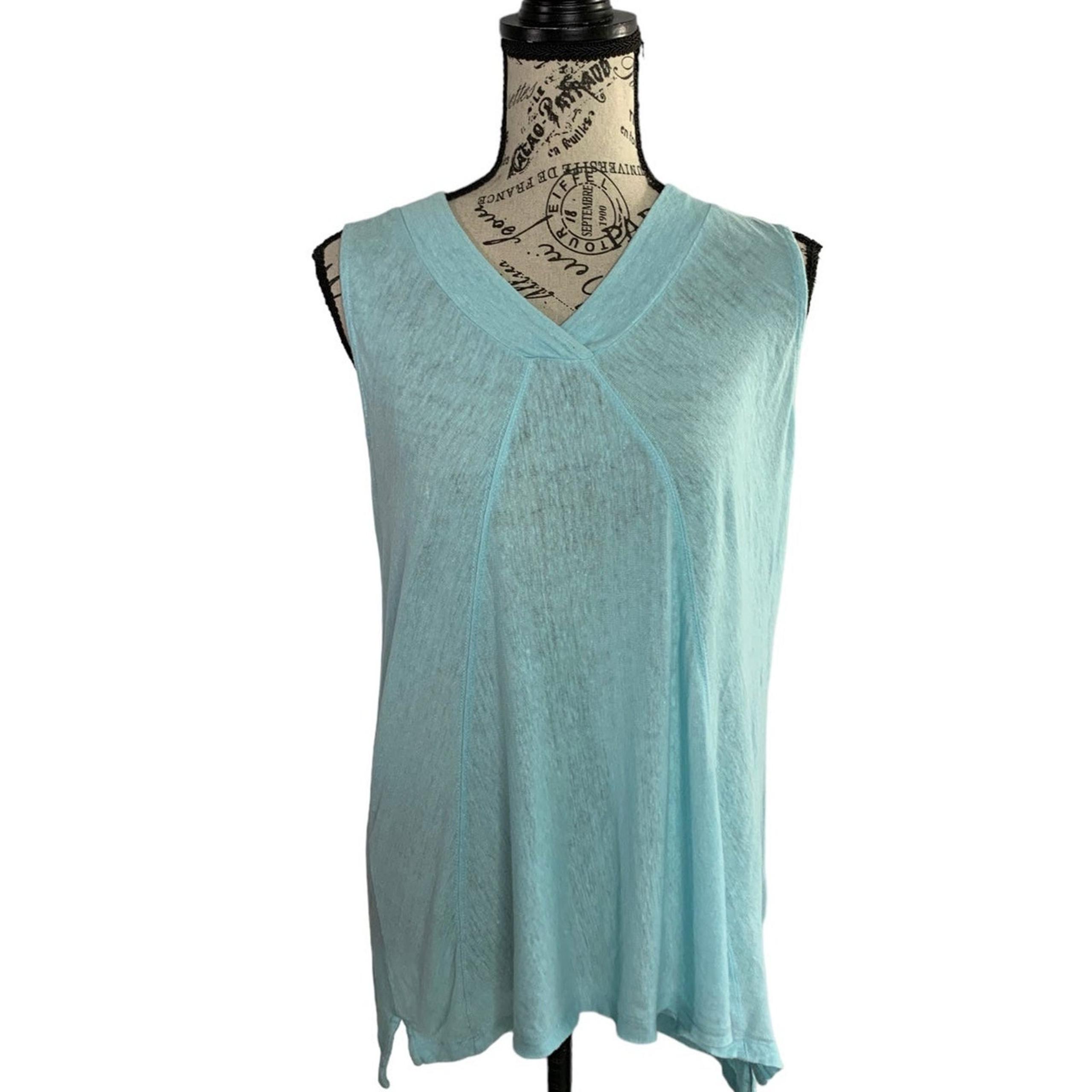 Willi Smith Women's Size Medium Blouse 100% Linen Sleeveless Mint Green