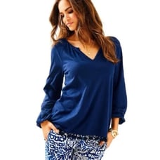 Lilly Pulitzer Linzy True Navy Tassel Long Sleeve Blouse