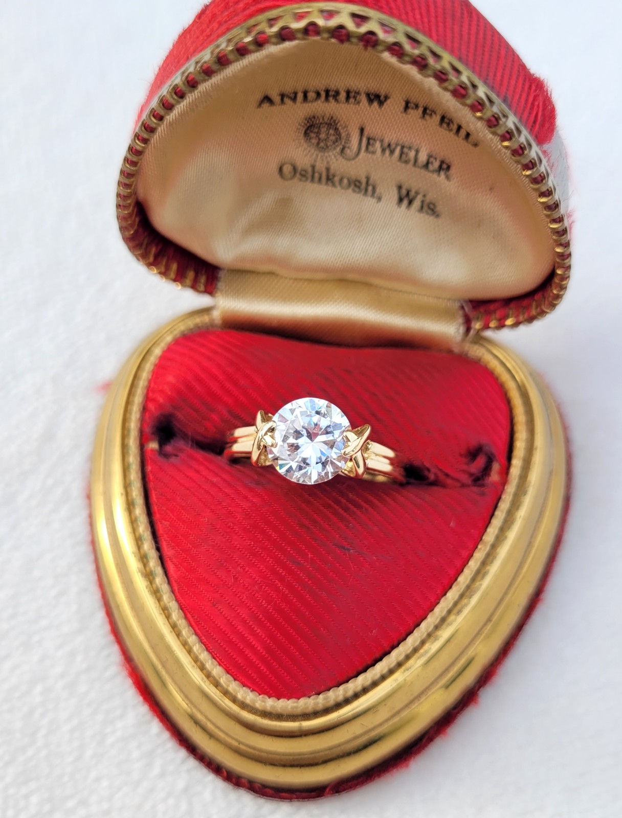 Vtg 14k Yellow Gold Cubic Zirconia Diamonique Engagement Ring Size 7 - 3.18g
