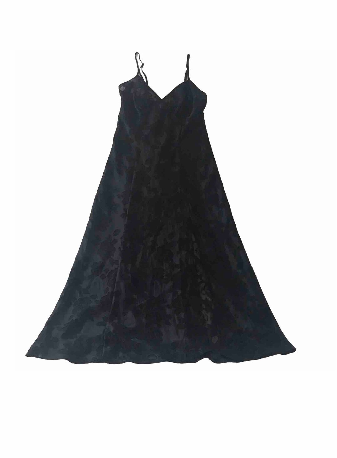 Victoria Secret Gold Label Vtg 80’s Black Satin Rose Burnout SlipDress Nightgown