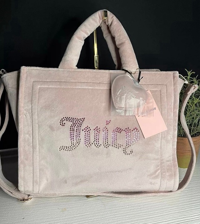 NWT JUICY COUTURE DUSTY BLUSH PINK BIG SPENDER TOTE CROSSBODY BAG HEART CHARM