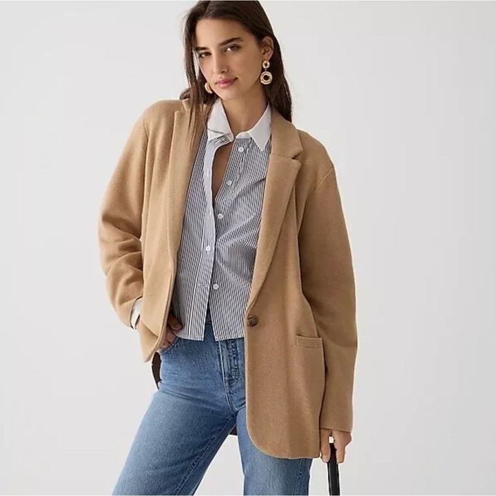 NWT J.Crew Cecile Relaxed Sweater Blazer Cardigan Button Wool Blend Khaki XXS BF
