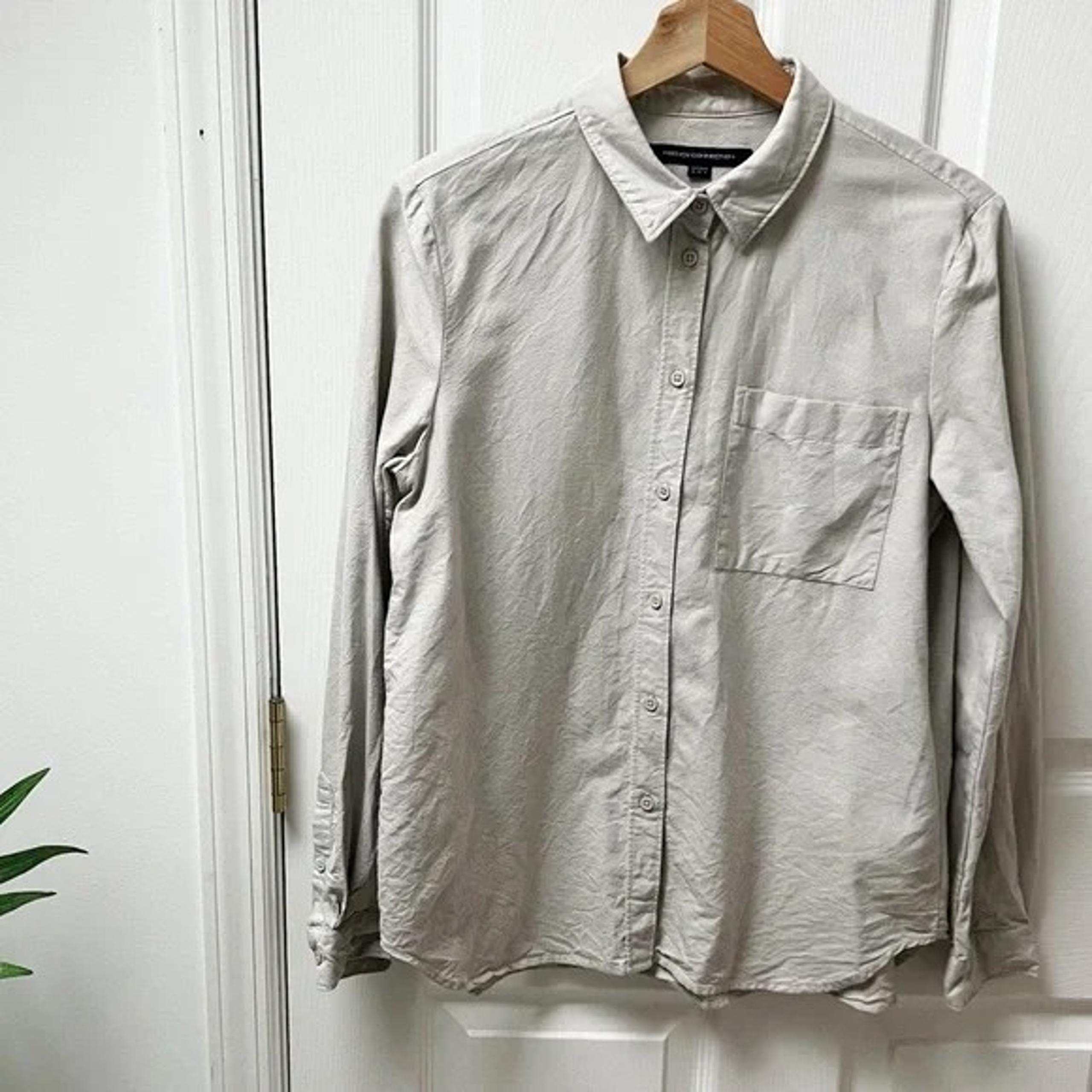 French Connection Womens Button Front Long Sleeve Collared Shirt in Light Grey