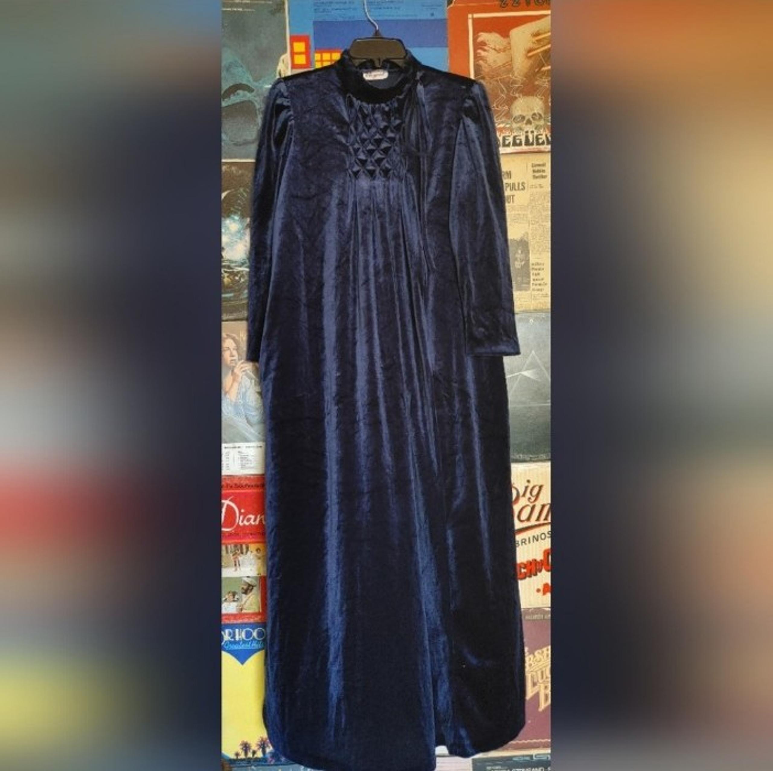 Vintage Elegant blue velvety full length nightgown