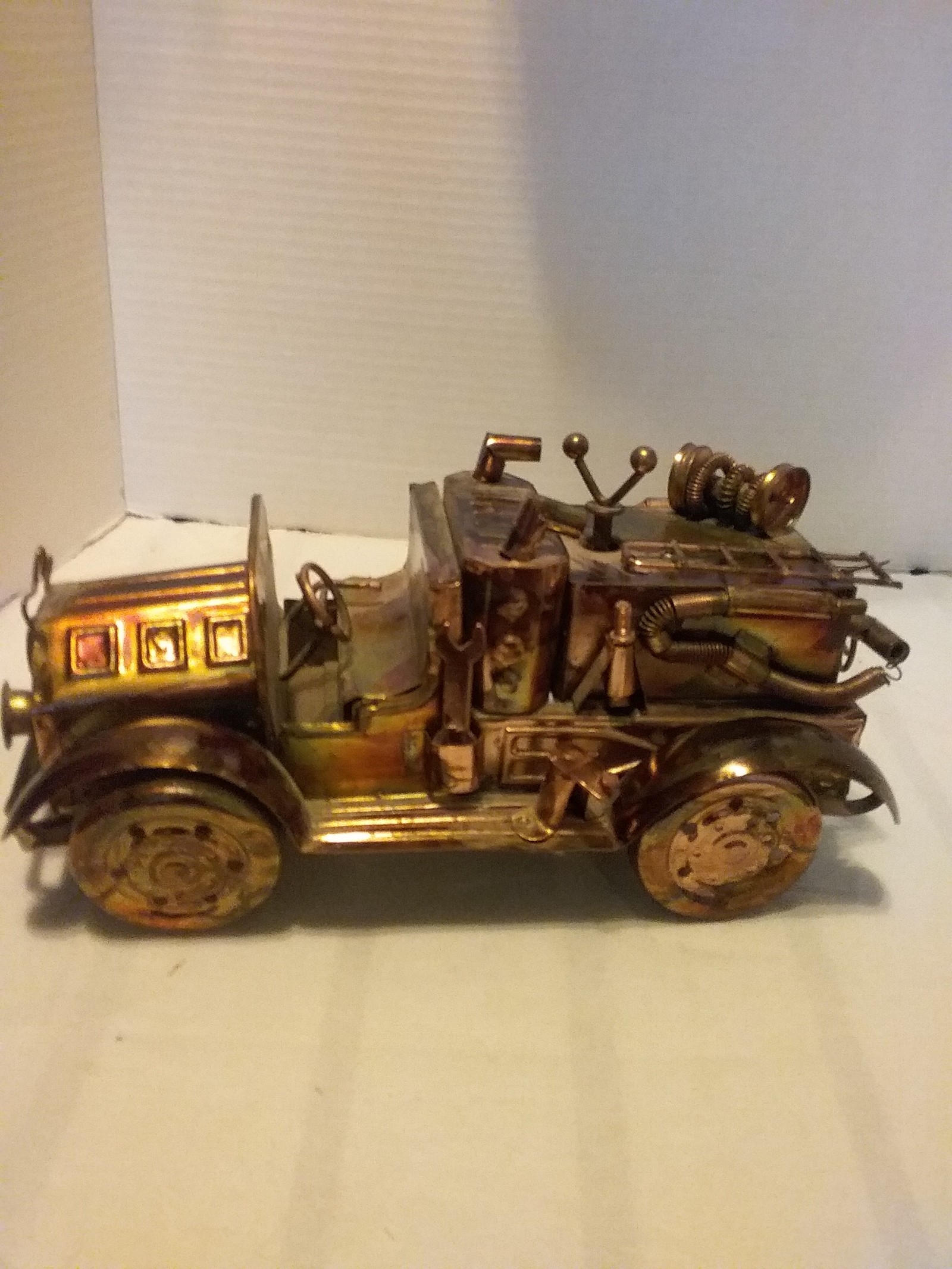 Vintage Cooper Tin Metal Art Work Music Box Firetruck