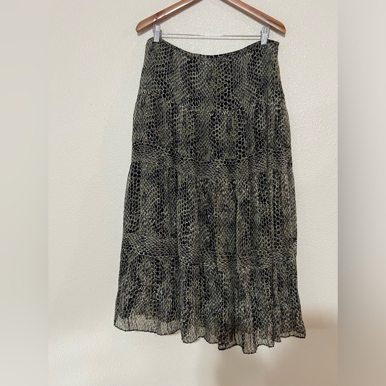 Vintage | DRAMA reptile tiered lightweight silk chiffon flowy midi skirt 12