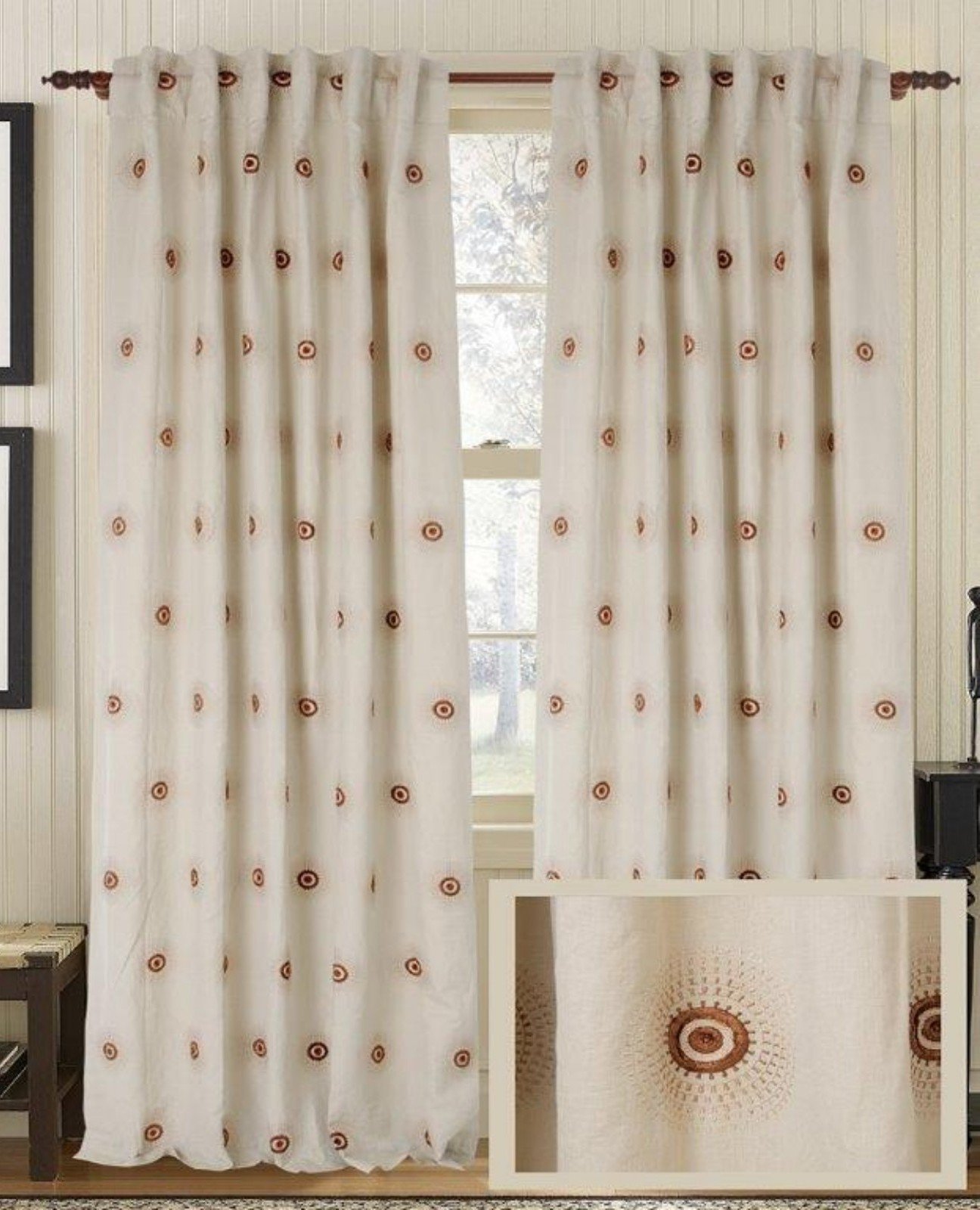 Embroidered Drapery (50 W x 96 L) Green
