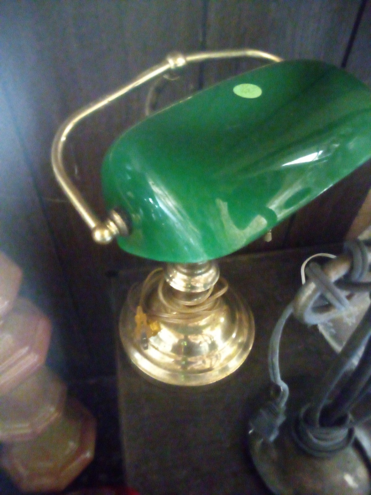 Vintage antique lawyer lamp brass and emerald