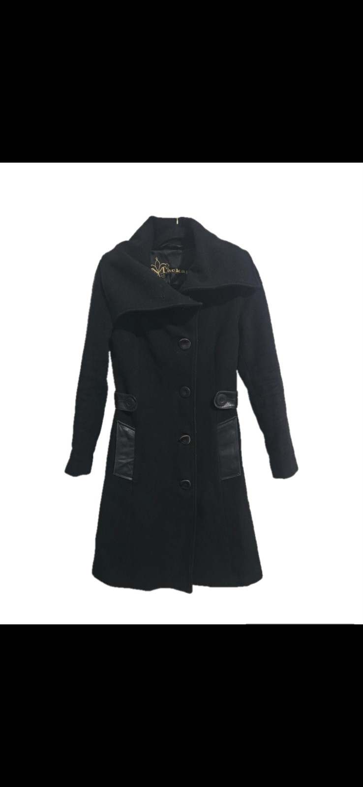 Vintage Y2K Mackage Wool Cashmere Blend Trench Coat with Leather Trim Size XS
