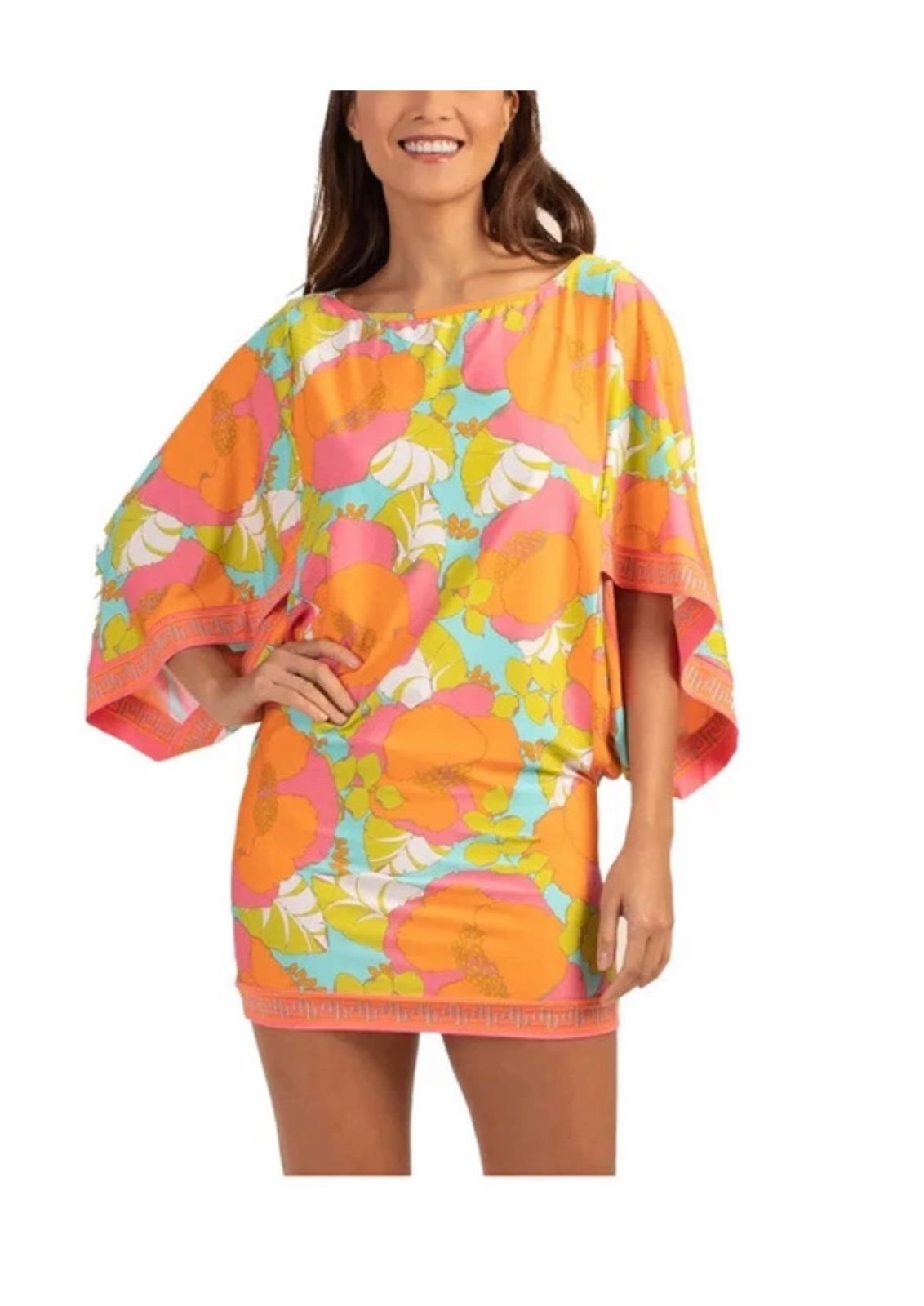 Trina Turk Playa De Flor Orange Floral Tunic Cover Up Size Medium
