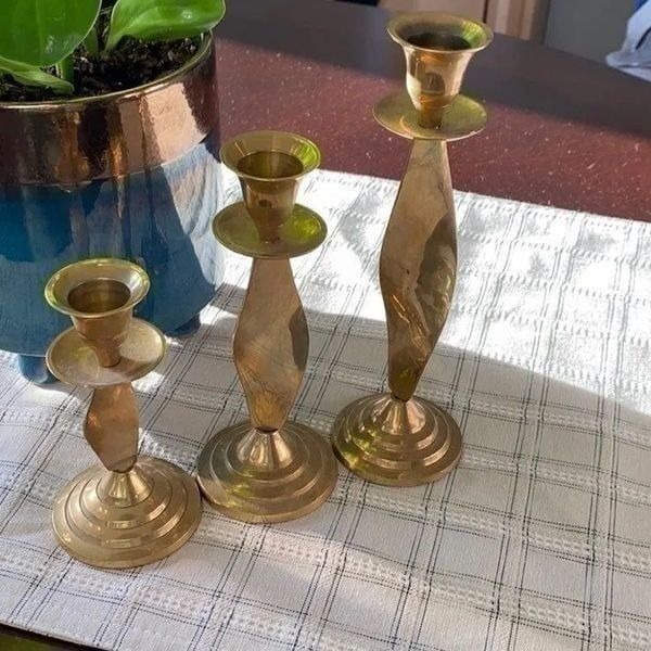 3 Brass Candle Holders