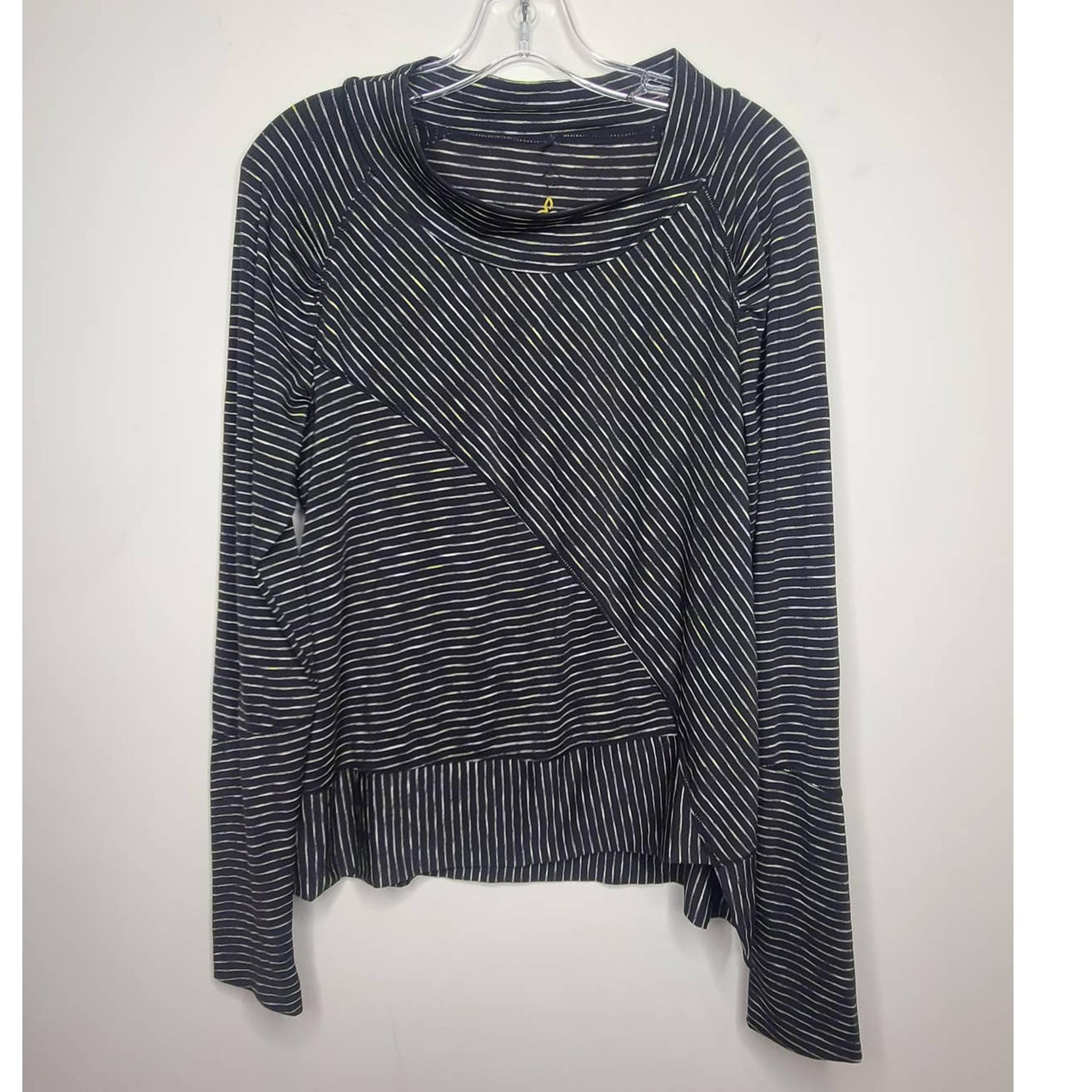 Prana black green grey striped long sleeve shirt - large