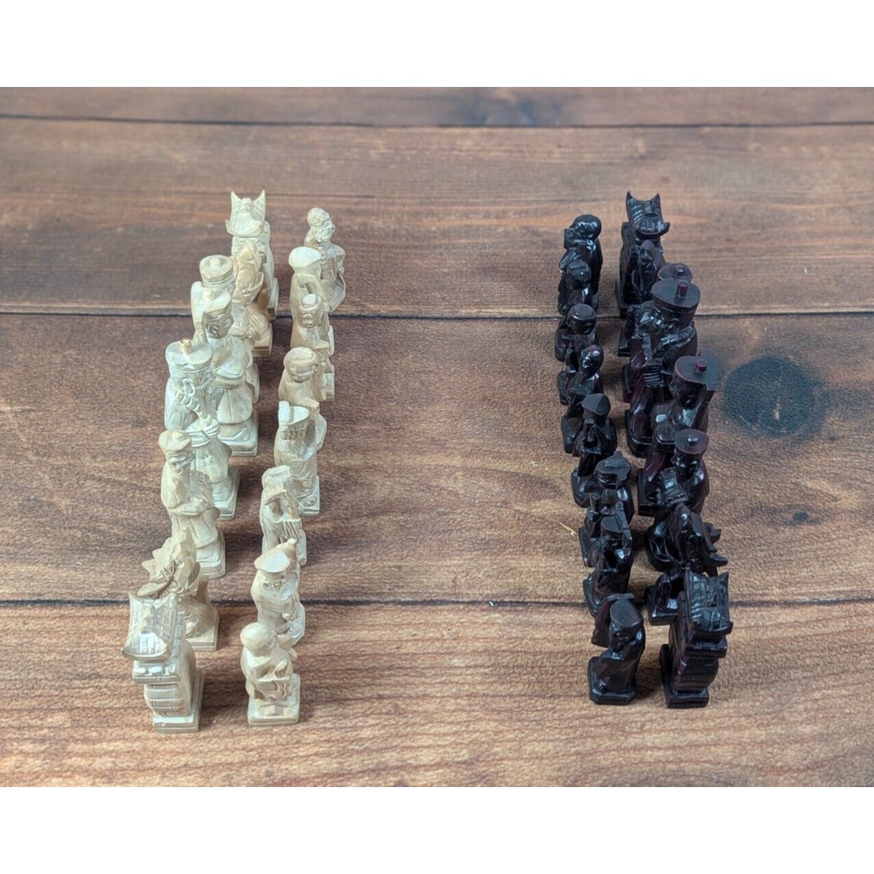 Vintage Hand Carved Wooden Chess Set Made In Hong Kong