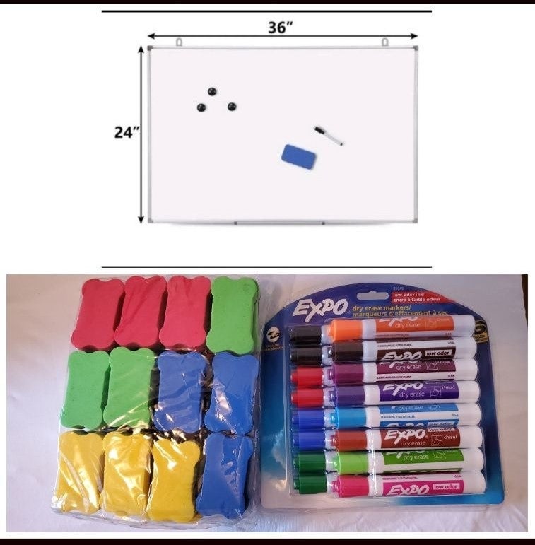 36" x 24" Whiteboard w/Markers & Erasers
