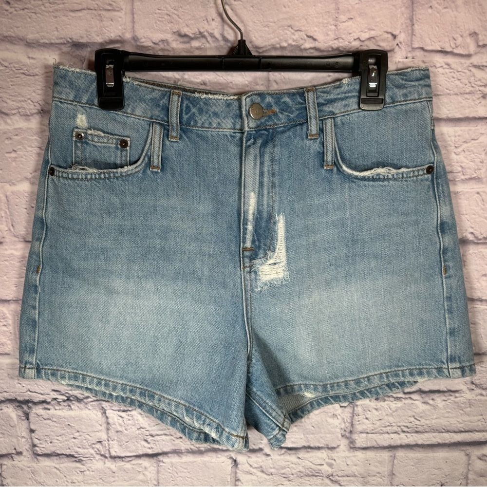 Marissa Webb high waisted denim jean shorts light wash distressed women size 28