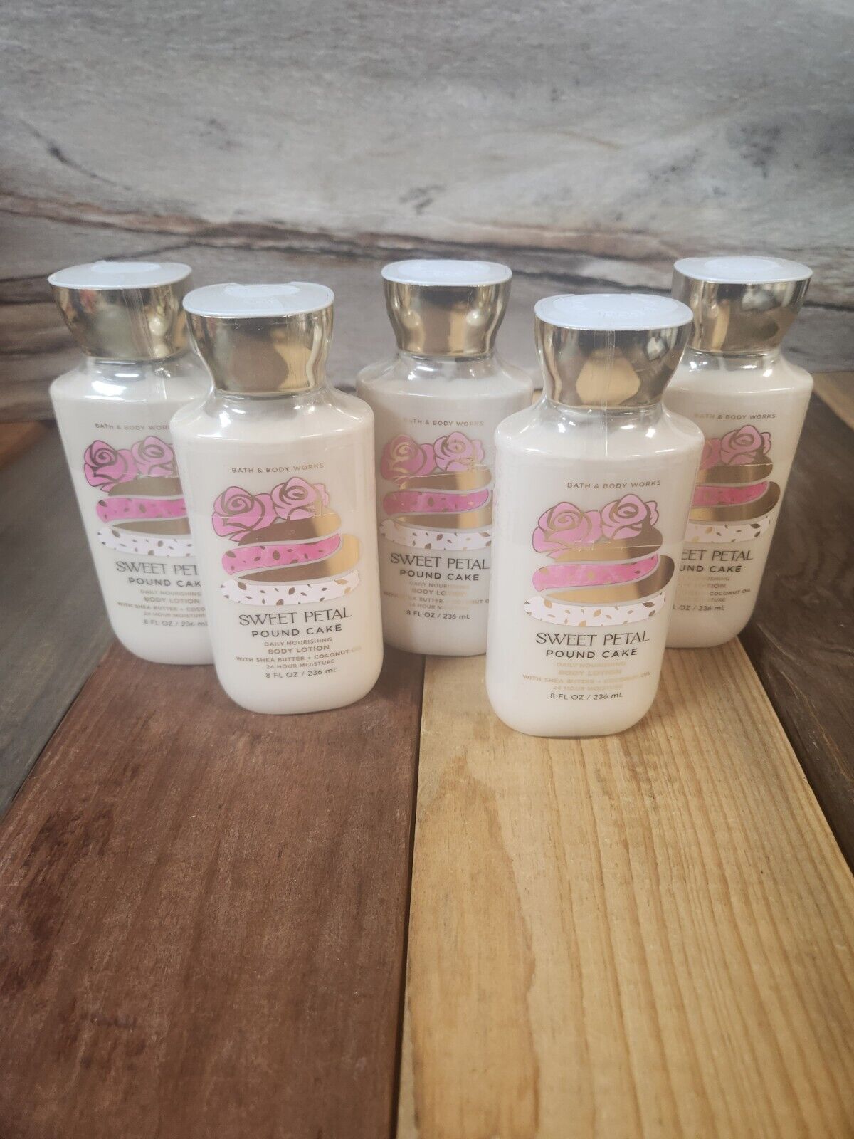 5PK Bath & Body Works Sweet Petal Pound Cake Body Lotion 8oz Shea Vitamin E