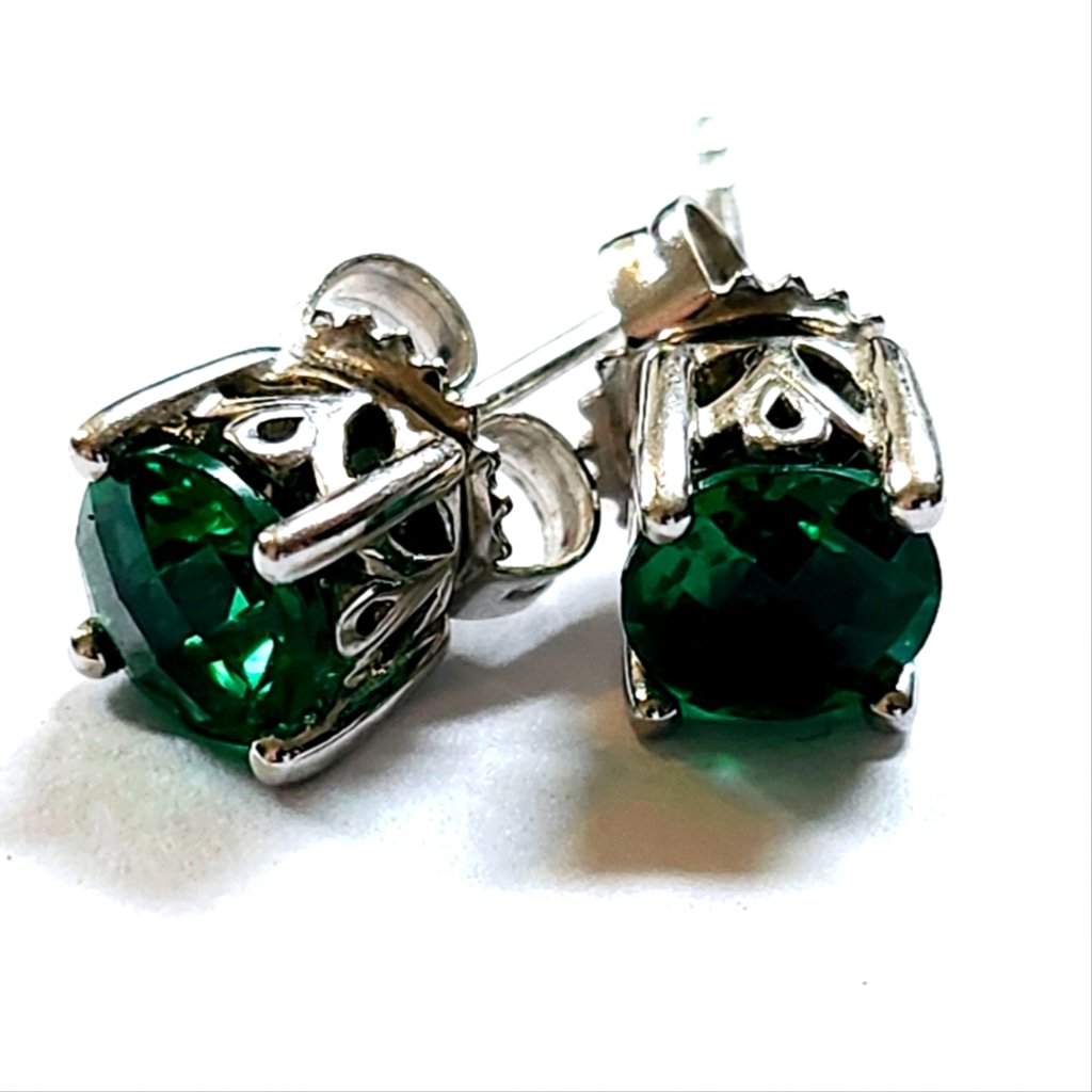 Peora Simulated Emerald Stud Earrings for Women 925 Sterling Silver