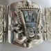 ABALONE MEXICAN SILVER Panel Bracelet Abalone Masks Rectangles Marked Mexico
