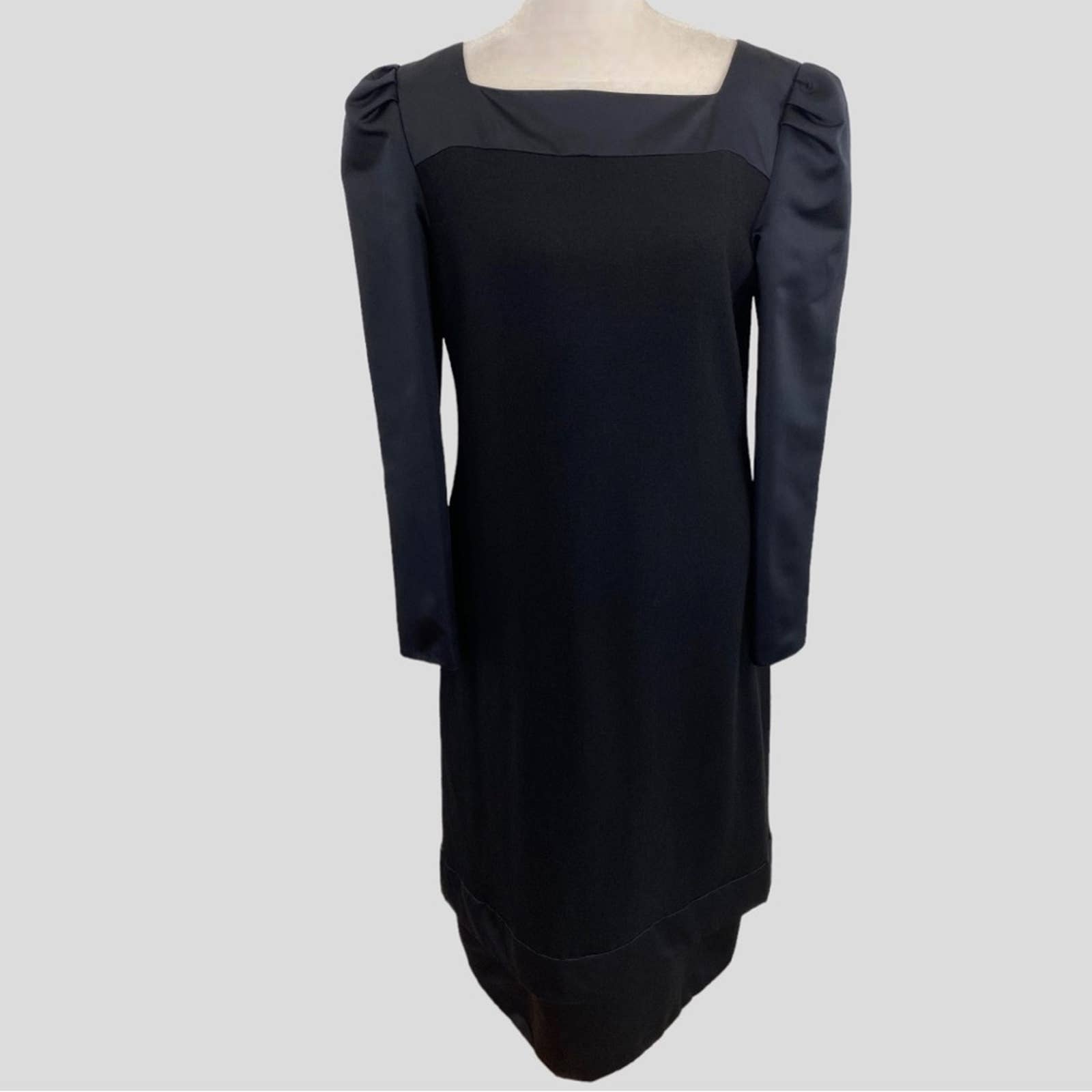 Vintage Luis Estevez Black Wool Silk Sleek Puff Sleeve Dress