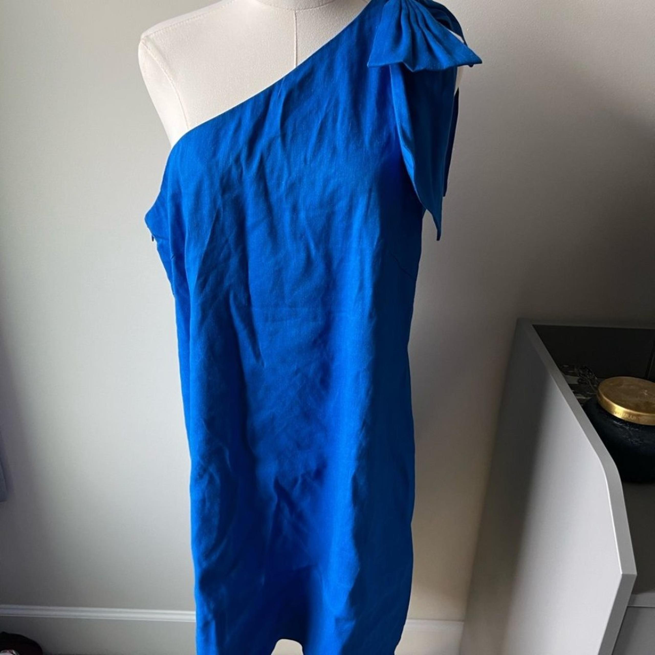ANTONIO MELANI Blue Asymmetrical Ruffled Cocktail Dress 12