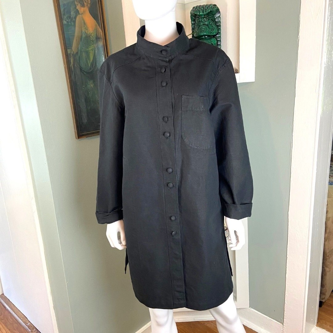 Linjer Sonja Ohman Design Black Linen Tunic Shirt Jacket Sweden Lagenlook S