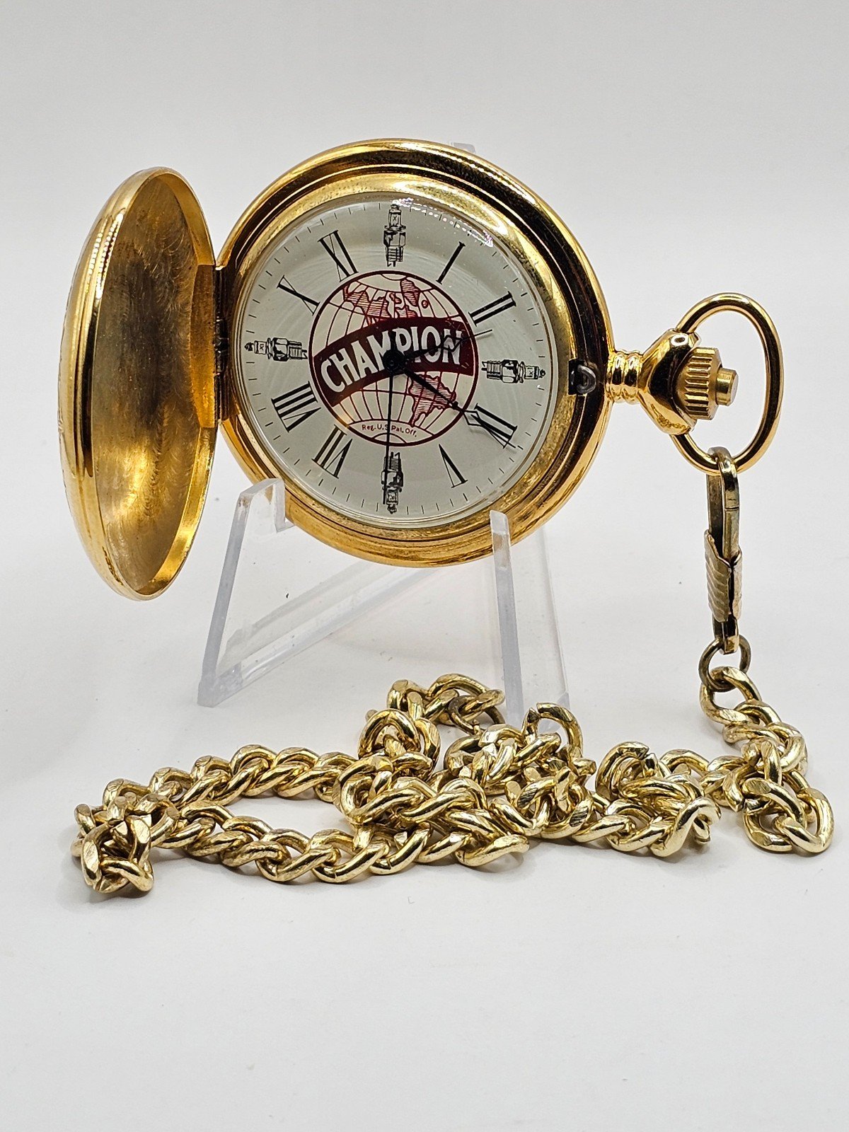 Rare Champion Spark Plug Pocket Watch W/ Chain Untested